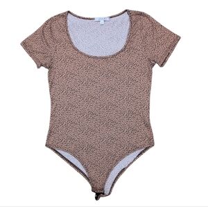 Gaze Bodysuit Leopard Animal Print Short Sleeve Stretchy Camel Light Brown Small